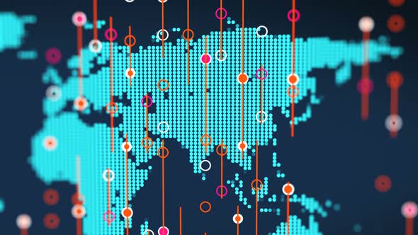 Asia Digital Schematic Blue Map Rotation With Business Stock Candle Sticks alt