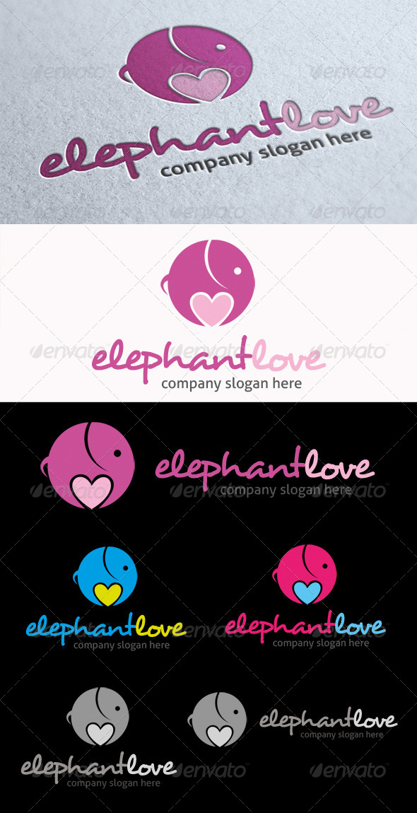 Elephant Love Logo - Animals Logo Templates