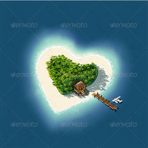 Heart Shaped Tropical Island with Romantic Resort - Travel Conceptual
