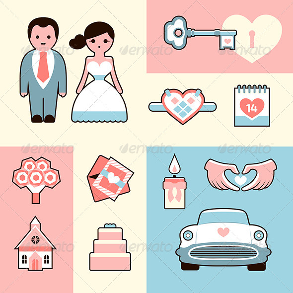 Wedding Icons Flat Illustrations Set - People Characters