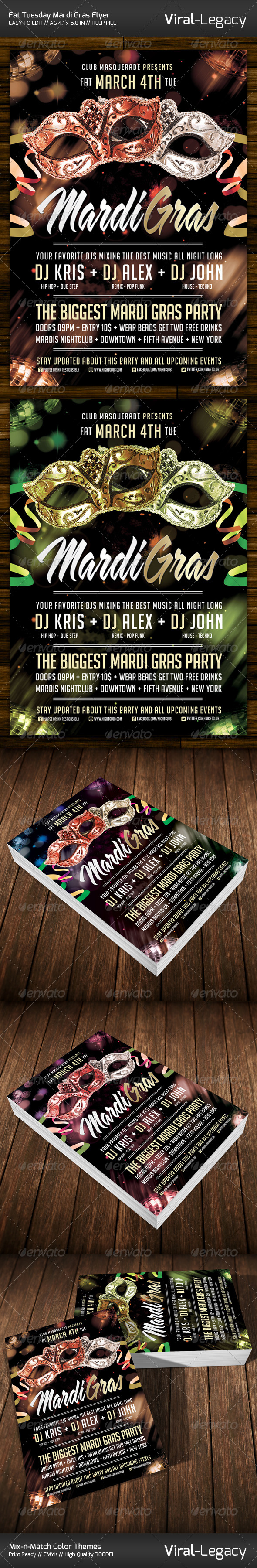 Fat Tuesday Mardi Gras Flyer - Clubs & Parties Events