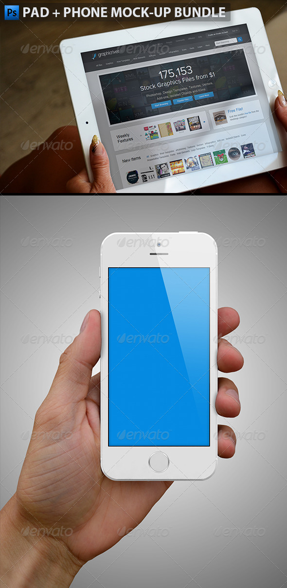 White Pad and Phone Mock-up Bundle - Displays Product Mock-Ups