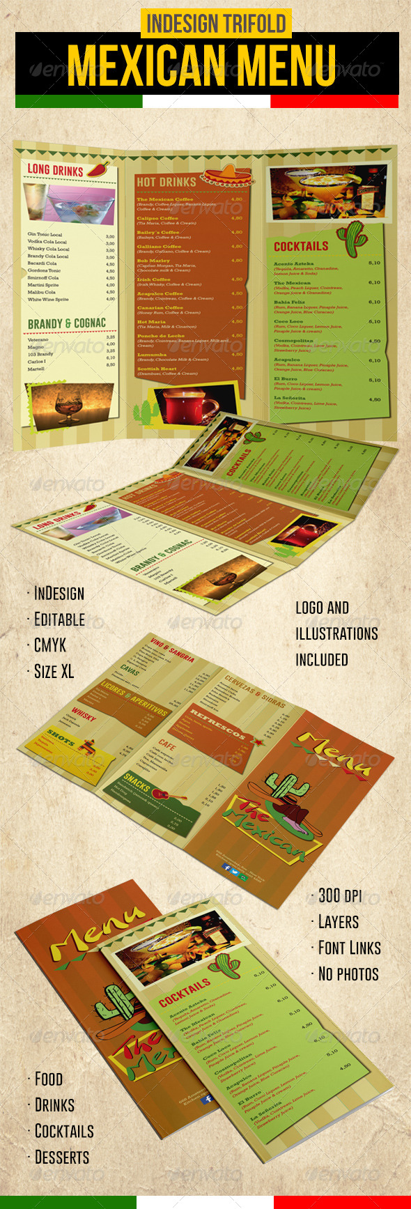 Mexican Trifold Menu - Food Menus Print Templates
