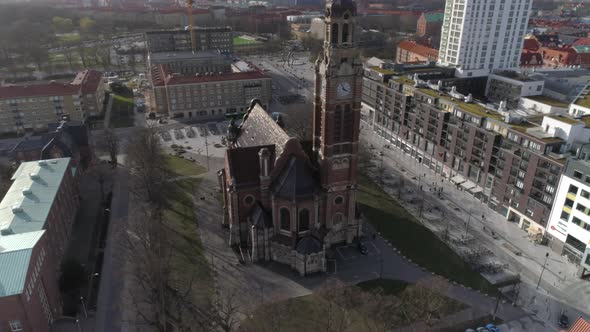 Church in Malmö City, Sweden Aerial View