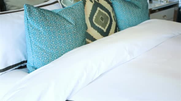 Interior of master bedroom in typical new suburban house in North America. alt