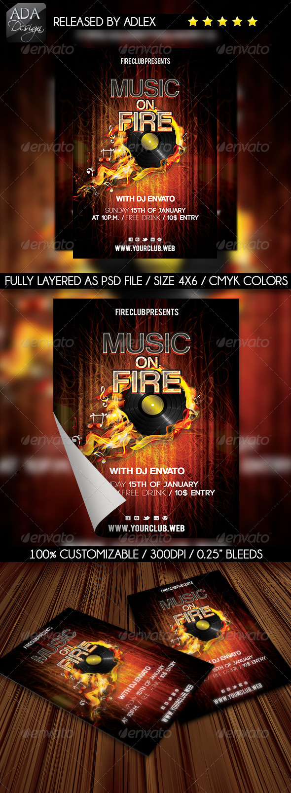 Music on Fire Party Flyer - Clubs & Parties Events