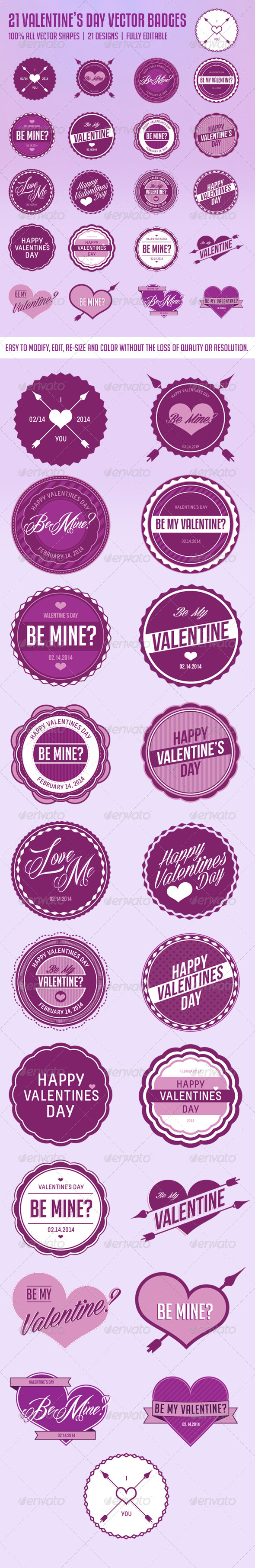 21 Vector Valentine Badges - Badges & Stickers Web Elements