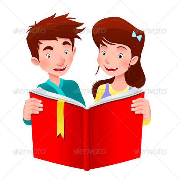Boy and Girl are Reading a Book - People Characters