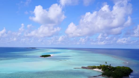 Drone sky of bay beach by ocean and sand background alt