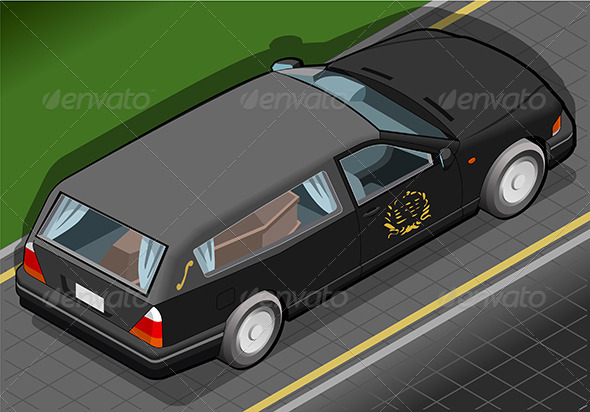 Isometric Hearse in Rear View - Objects Vectors