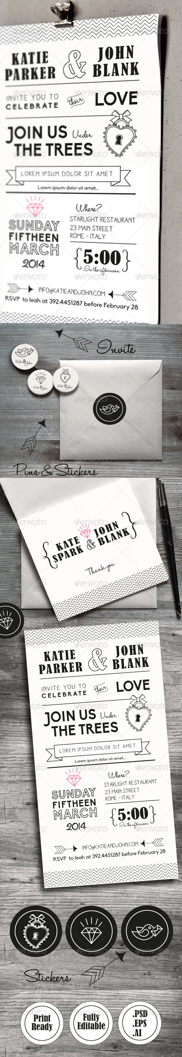 Wedding Invitation Set - Cards & Invites Print Templates