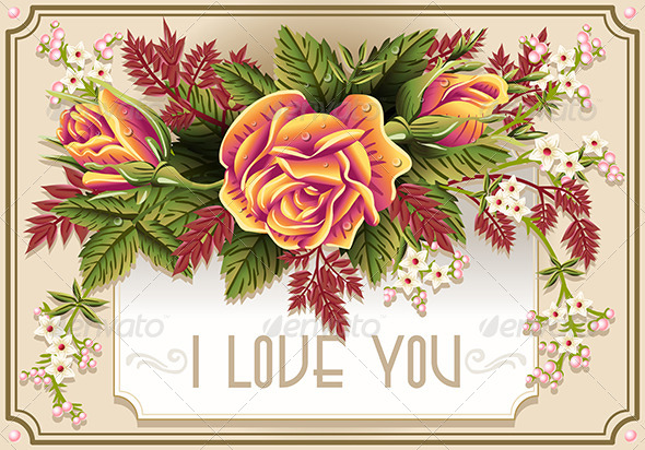 Roses Ornament on Vintage Frame - Decorative Vectors
