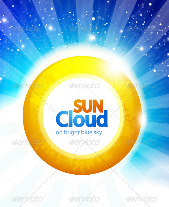 Vector sun on blue sky background