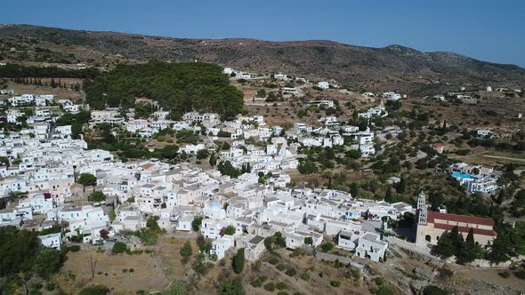 Village of Lefkes on the island of Paros in the Cyclades in Greece from the sky alt