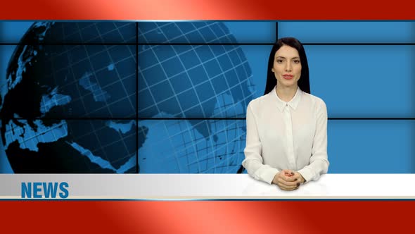Stylish Anchorwoman in Broadcasting Studio Telling the News