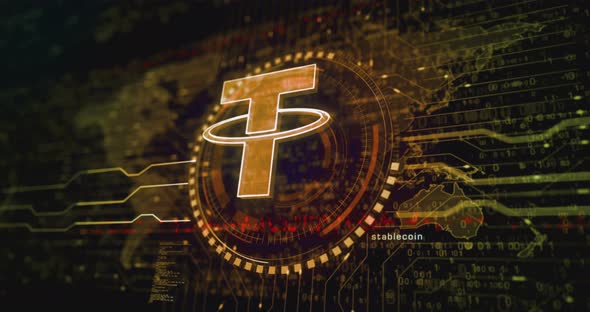 Tether stablecoin blockchain crypto currency symbol loop digital concept alt