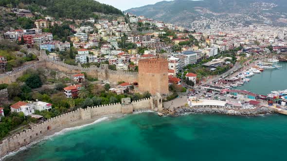 Alanya Castle Alanya Kalesi Aerial View of Mountain and City Turkey alt