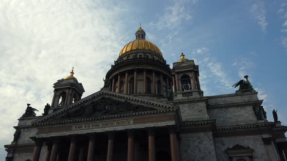 Time lapse Saint Isaac's Cathedral, Golden domes, architecture, sky clouds St. Petersburg, Russia