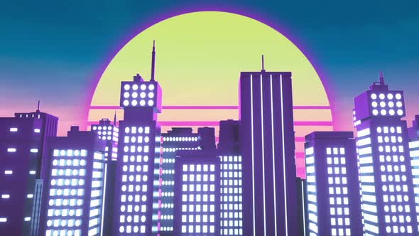 Retrowave Style Animation of Neon City alt