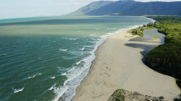 Aerial, Beautiful Panoramic View On Wangetti Beach In Cairns In Queensland, Australia