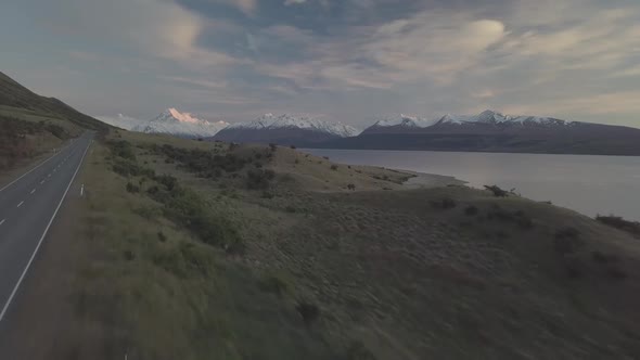 Road to Mt Cook aerial
