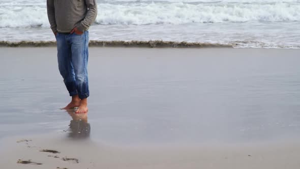 Mature man standing on the beach alt