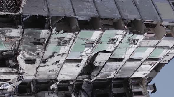 Vertical Video of Borodyanka Ukraine  Destroyed Building During the War alt