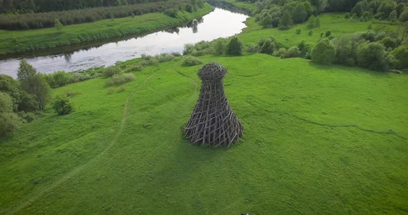 Art object in the Kaluga region, Russia. Aerial alt