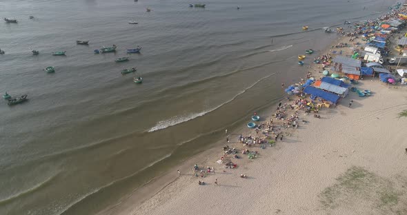 Top view, aerial view fishing harbor from the drone, Phan Thiet city, Vietnam