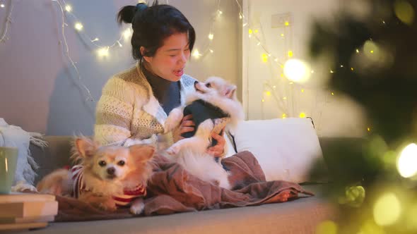 happiness joyful christmas holiday moment with asian cheerful female alt