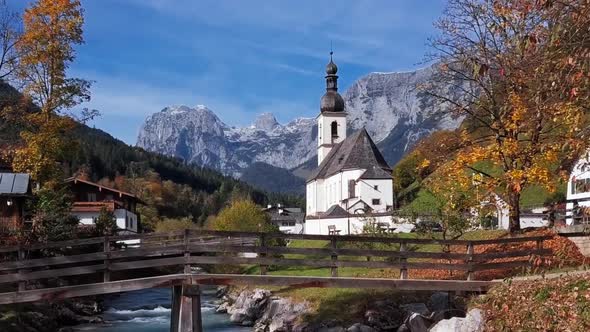 Flight Near Church in Ramsau, Berchtesgaden, Germany alt