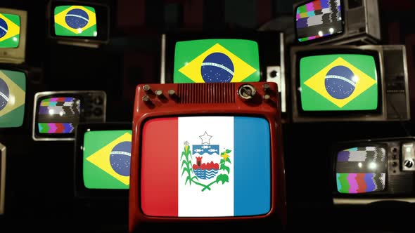 Flag of State of Alagoas and Brazil Flags on Retro TVs. alt