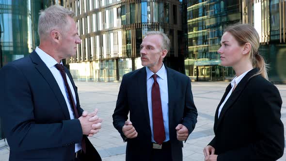 Three Successful Businessmen and Businesswoman Wear Suits Saleswoman Banker Manager Happy Client alt