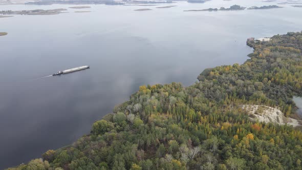 Beautiful Aerial View of the River Dnipro. Ukraine, Slow Motion alt
