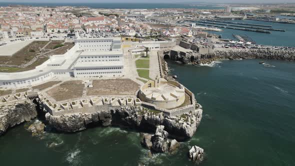 Peniche fortress and cityscape, Portugal. Aerial panoramic view