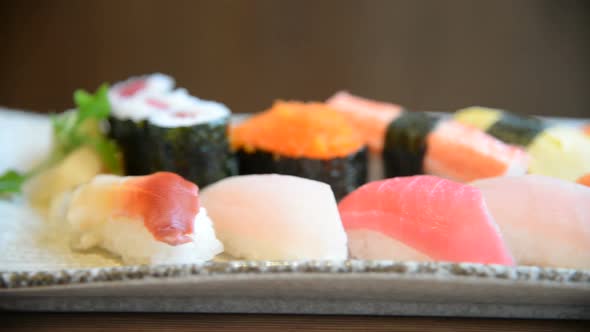 Sushi set on plate Japanese food style alt