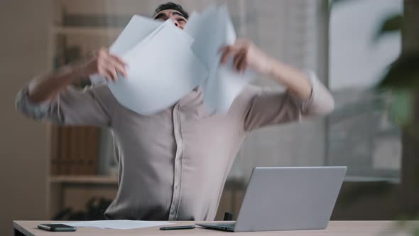 Happy Arab Man Hispanic Guy Businessman Read Documents Conclude Successful Commercial Contract Has alt