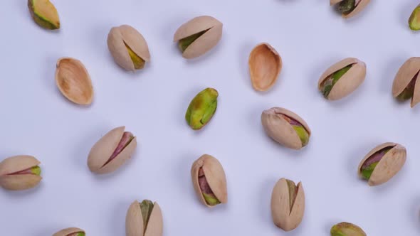 Rotating Pistachios on a White Background Closeup