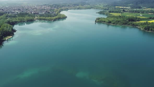 Aerian Drone View of Lake Banyoles in Girona Catalonia Spain