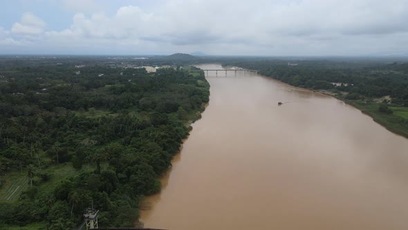 Aerial view of Forest, Railway bridge and River in Kelantan