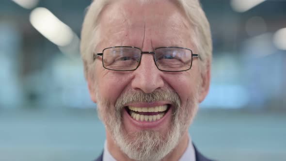 Face Close Up of Old Businessman Smiling at the Camera alt