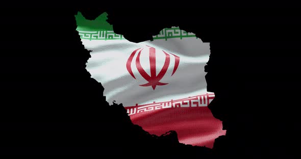 Iran national flag background with country shape outline. Alpha channel animation alt
