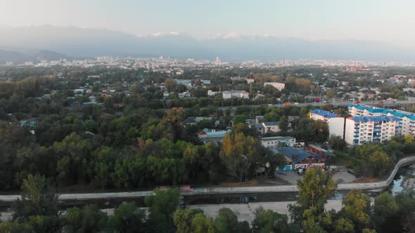 Aerial View of the Almaty City Panorama at Sunrise Kazakhstan alt