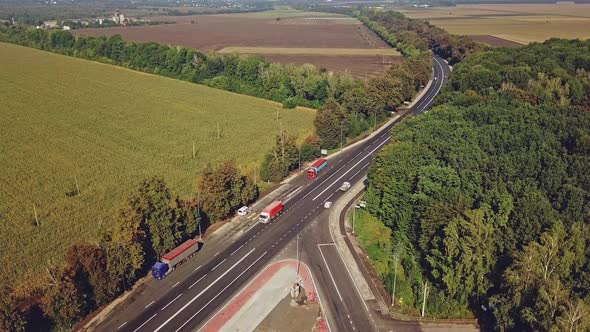 View of the long highway with the repair of a piece of road alt