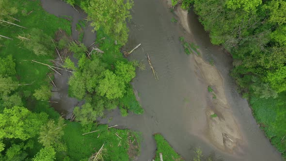 Floodplain River Sandy Sand Alluvium Meanders Delta Dron Aerial Video Shot Inland Forest Lowlands