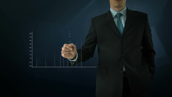 Businessman Interactivity Touch Screen. Touchscreen Technology Motion Graphics. Color Graph