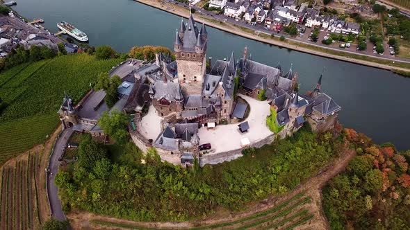 Aerial View of Cochem Castle and Moselle River, Germany in the Summer
