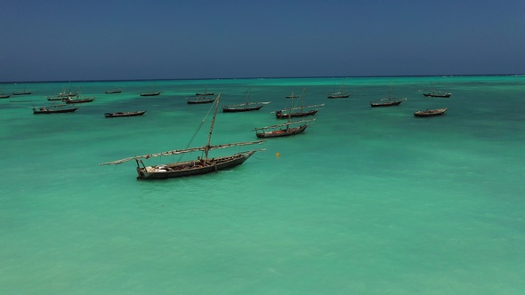 Fishing boats off the coast of Africa in the Indian Ocean alt