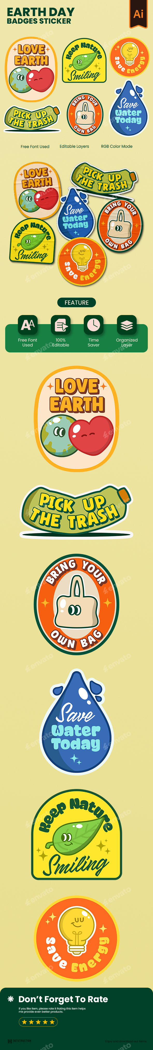 Earth Day Eco Badge Sticker Vector Set