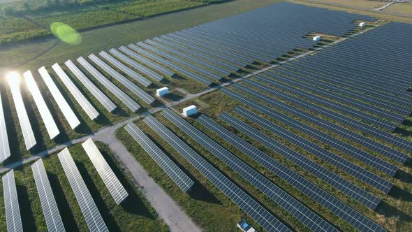 Aerial Shot of a Solar Power Station with Many Rows of Solar Panels in Ukraine  
